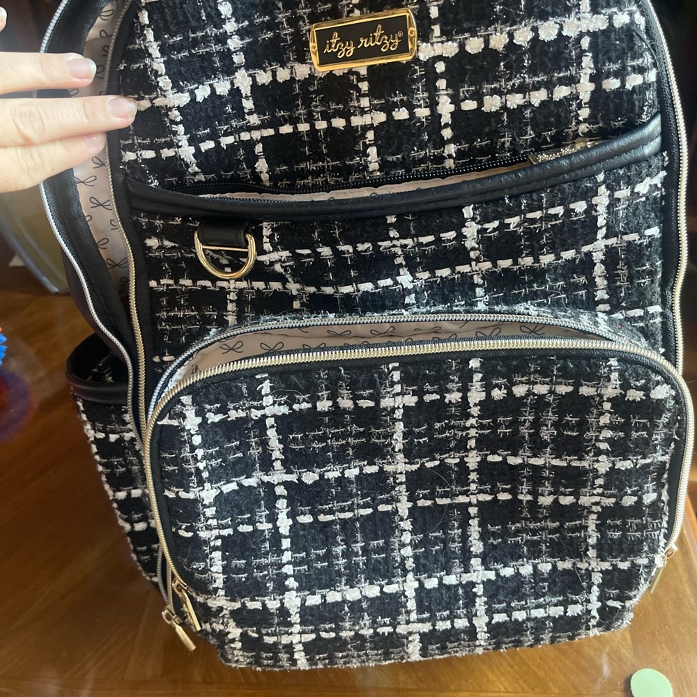 Itzy Ritzy Black and White Plaid Backpack